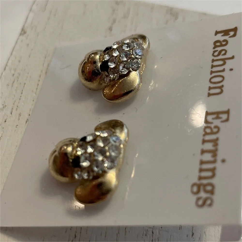 Rhinestone Gold Tone Puppy Dog Earrings